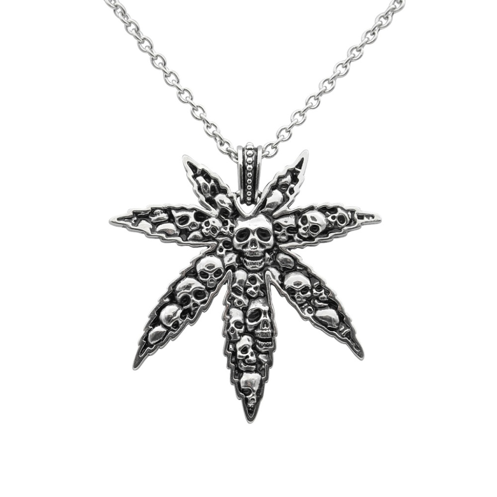 Leaf and Skulls Necklace Pot Weed Pendant
